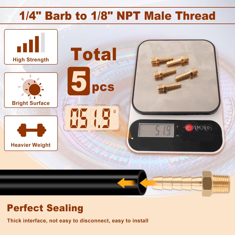 boeray موصلات خرطوم نحاسية Boeray 5 قطع 1/4 بوصة إلى 1/8 بوصة خيوط ذكر NPT موصلات خرطوم هواء محول موصلات خط مياه وقود هواء 1/4 بوصة × 1/8 بوصة موصلات نحاسية - Image 5